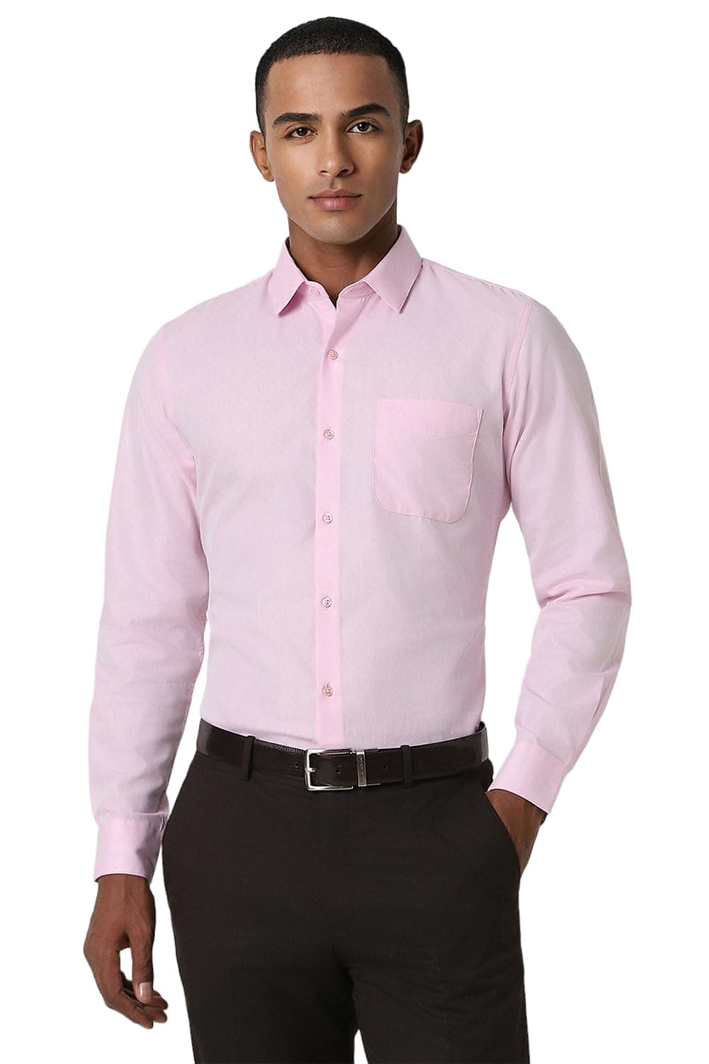 Peter England Men's Premium Solid Full Sleeve Slim Fit Shirt | Wonder Fabric | Cotton Rich | Premium Dobby Pink