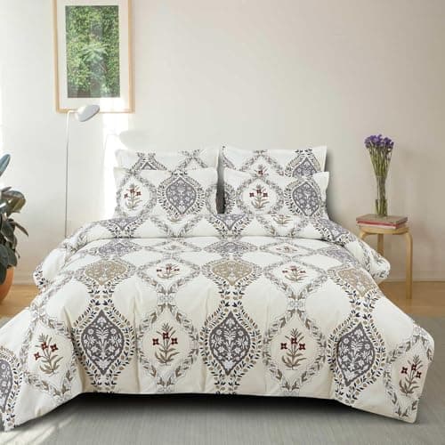 THE HOME STYLE Super Soft Glace Cotton King Size AC Comforter II Blanket II Duvet for Double Bed with 1 Flat Bedsheet and 2 PiIIow Cover, 350TC (Breeze Pearl) (4PC Comforter Set)
