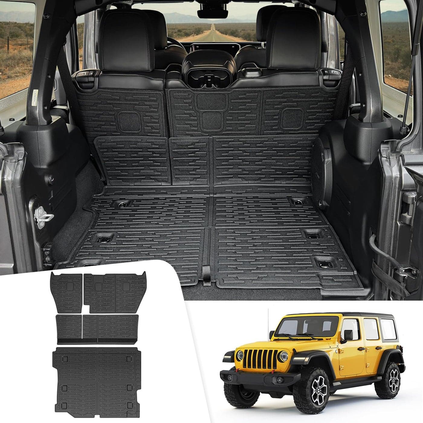 JTYZSM Cargo Mats for 20182025 Jeep Wrangler JL Unlimited 4X4 Trunk Mat with Backrest Liner All Weather TPE Protector Rear Back Seat Mats for 1825 Wrangler JL 4X4 4 Door Accessories