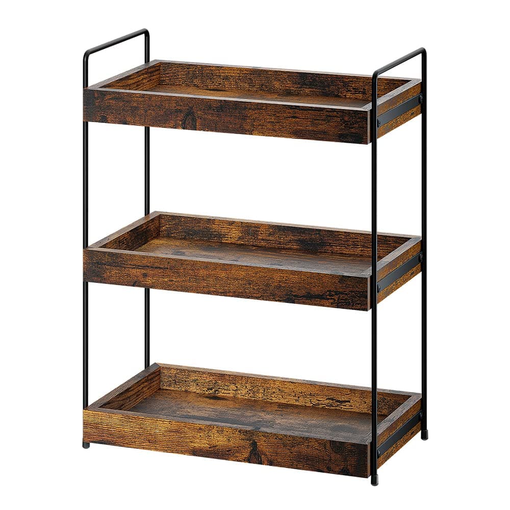 SANRETAHO Bathroom Counter Organizer 3Tier Wood Spice Rack Organizer for Kitchen Counter Vanity Skincare Organizers Shelf for Bathroom Storage Organization Rustic Brown