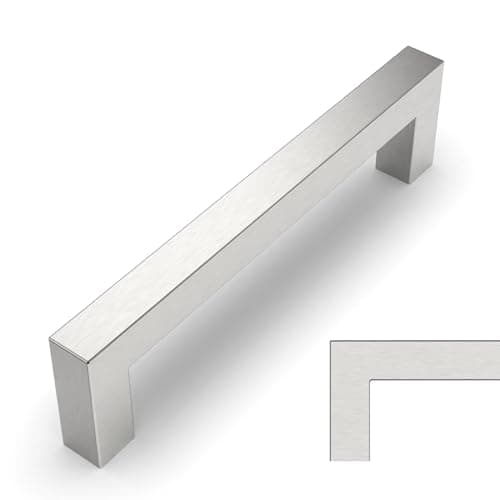 Amerdeco 10 Pack Brushed Satin Nickel Cabinet Pulls 5 Inch(128mm) Hole Centers Kitchen Cabinet Handles Cabinet Hardware Cupboard Handles Square Drawer Pulls SH0004