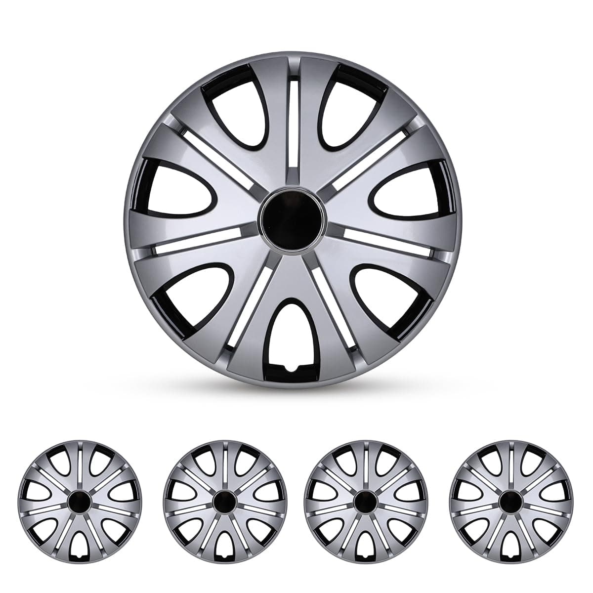 I1MOTOR Hubcaps 14 Wheel Rim Cover Universal R14 Hub Caps Snap On Car Pickup Truck SUV Wheel Covers ABS Material Set of 4 14Inch Silver Black Lacquer