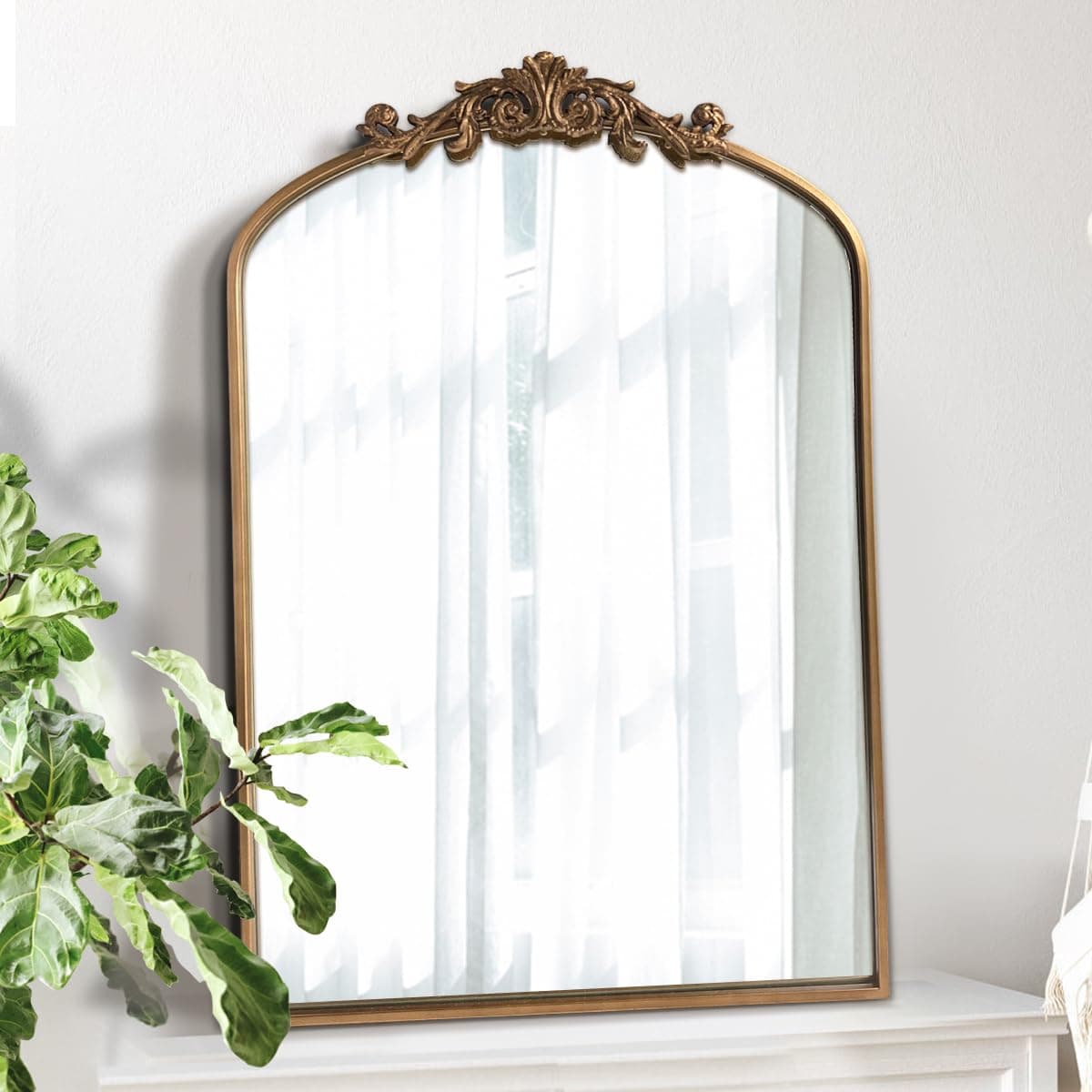 WAMIRRO Antique MirrorGold Traditional Vintage Ornate Baroque Arched Brass Mirrors EntrywayFireplaceLiving RoomHallwayBathroom 24X36