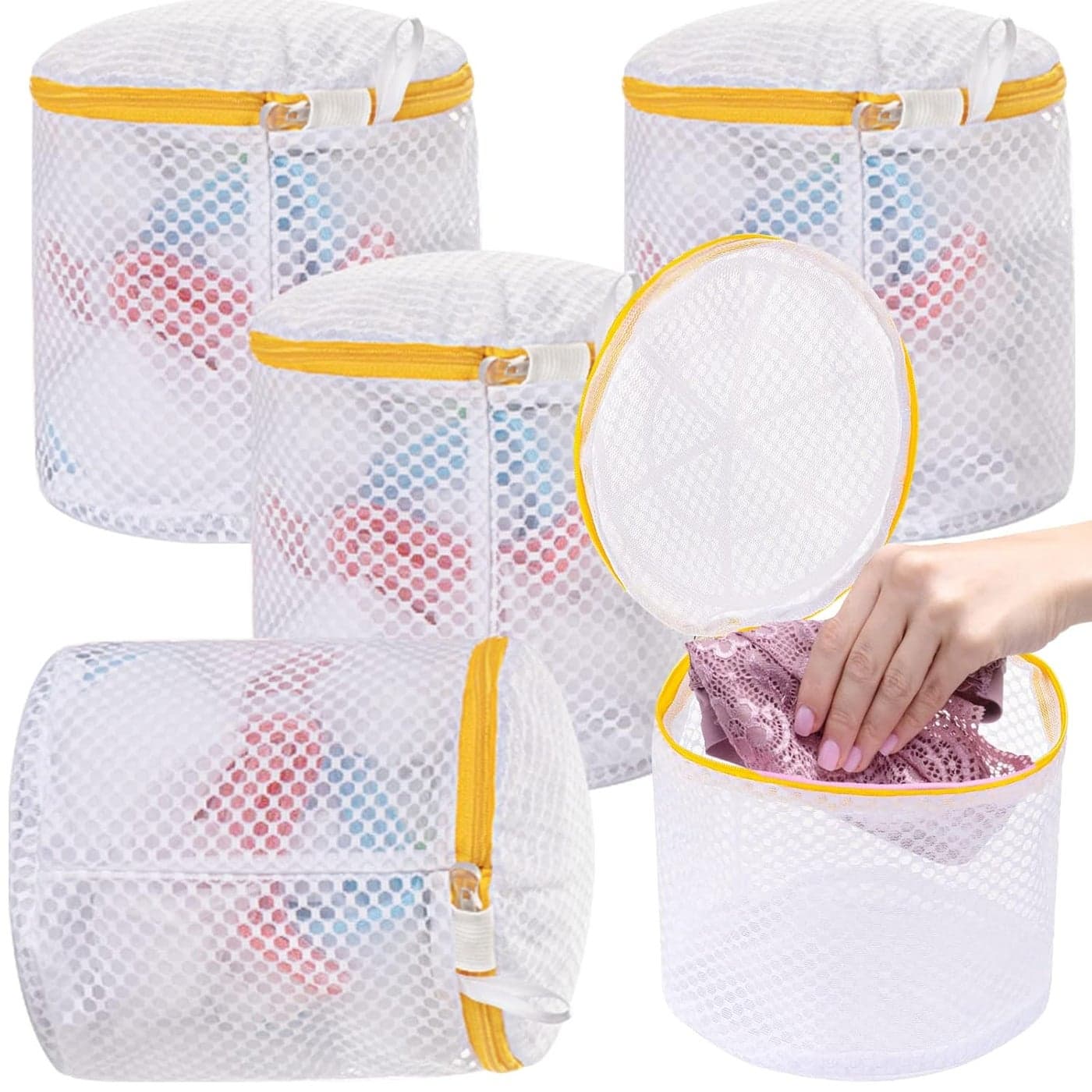 AUTODECO 4Pcs Honeycomb Mesh Laundry Bags for for Delicates 4 Bra Lingerie Wash Bags 6x7 Inches