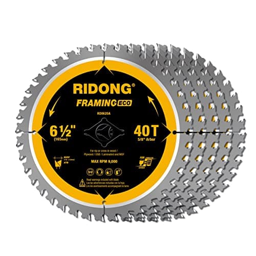 RIDONG 6-1/2 Inch 40 Tooth Circular Saw Blade with 5/8 Inch Arbor ATB Finishing for Wood Cutting(5-Packs)