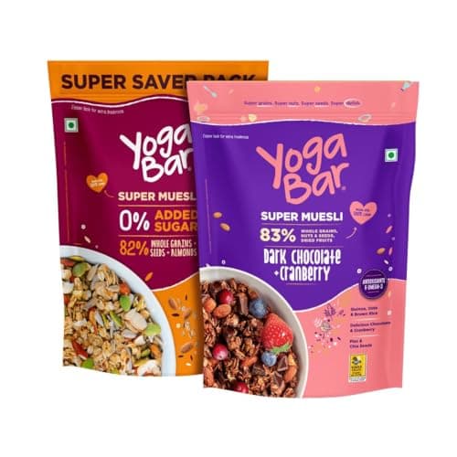 Yogabar Wholegrain Breakfast Muesli | Dark Chocolate Cranberry | No Added Sugar With Almonds Whole Grains and Seeds | 400g Each