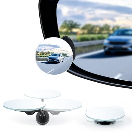 LivTee Blind Spot Mirrors 2 Round HD Glass Frameless 360 Adjustable Convex Rear View Mirrors with Wide Angle Stick Exterior Accessories for Cars SUVs and Trucks 2 Pack