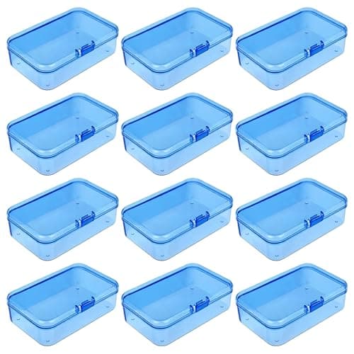 Goodma 12 Pieces Mini Rectangular Plastic Boxes Empty Storage Organizer Containers with Hinged Lids for Small Items and Other Craft Projects Blue 33 x 22 x 1 inch