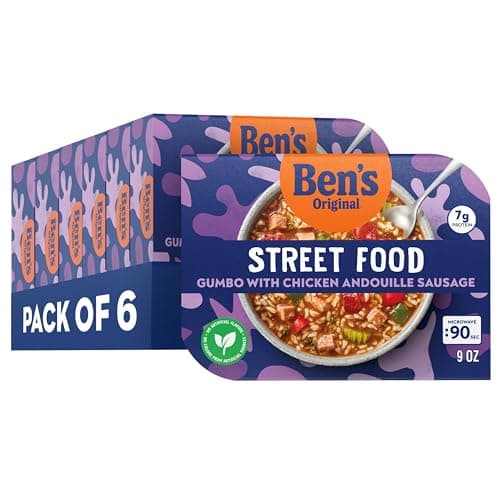 BEN'S ORIGINAL Street Food Gumbo with Chicken Andouille Sausage, Prepared Entrée, Microwave in 90 Seconds, 9 oz (Pack of 6)