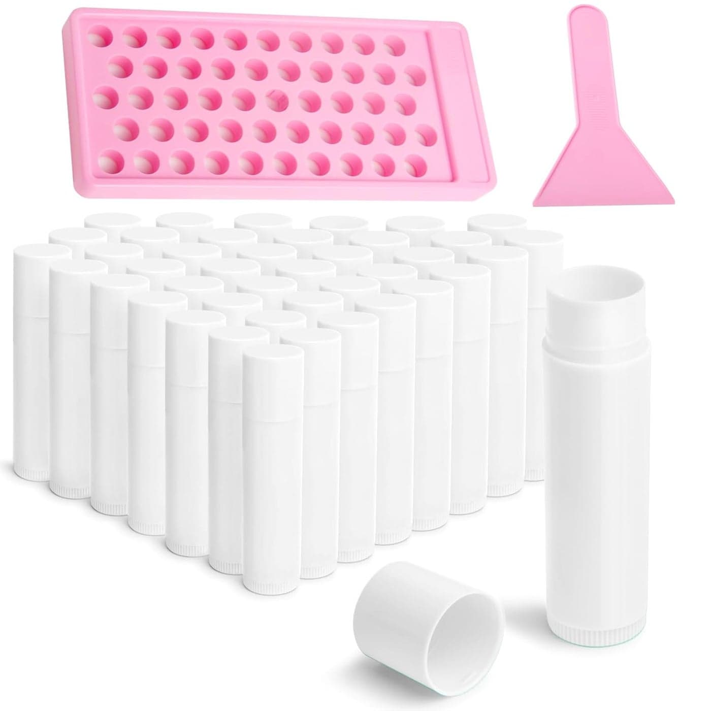 JuLand Lip Balm Tubes Kit with Tray and Scraper 50 Packs 55ml 316 Oz BPAFree Lip Balm Containers LeakFree Empty Lipstick Tubes for DIY Lip Balm Filling Making Kits