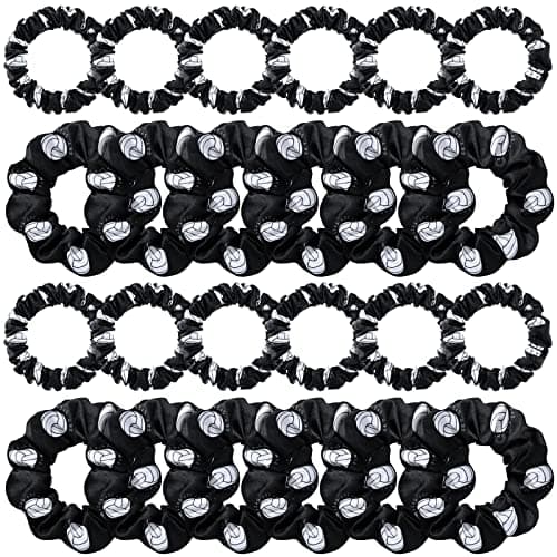 Waydress 24 Pieces Hair Scrunchies, Volleyball Pattern Satin Elastic Scrunchies, 2 Sizes, Black, Hair Accessories for Girls Women Players Teams Gifts