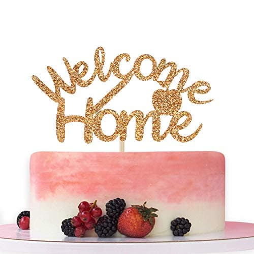 Festiko®Gold Glitter Welcome Home Cake Topper - Home Party Decoration - Welcome Sign - New Home/New Baby/Retiring from The Army/Return from Maternity Party Decoration