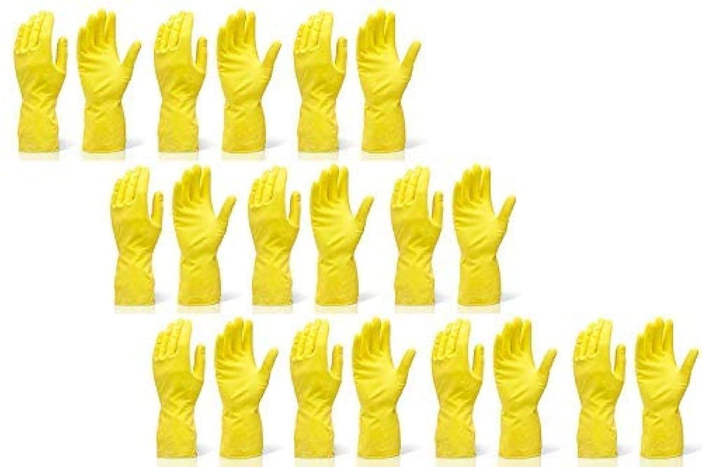 Fortane Reusable Rubber Cleaning Gloves Set | Hand Gloves Medium for Washing, Cleaning Kitchen, Gardening(Yellow) - Pair of (10)