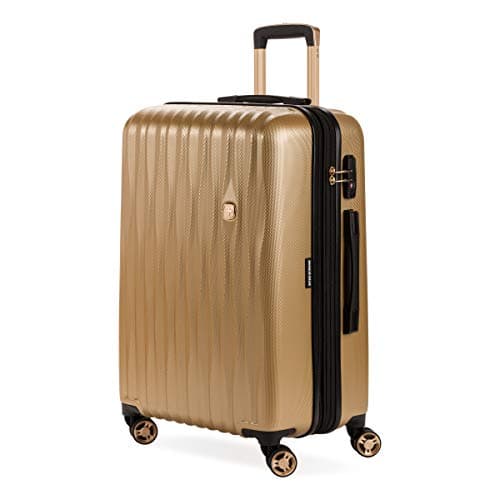 SwissGear 7272 Energie Expandable Hardside Luggage with Spinner Wheels and TSA Lock, Gold, Checked-Medium 24-Inch