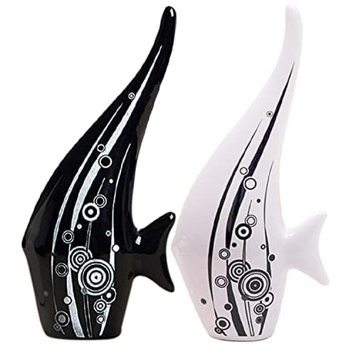 SRJANA Modern Minimalist Black and White Bubble Fish Art Figure | Beautiful Home Decor- (Set of 2 pc)