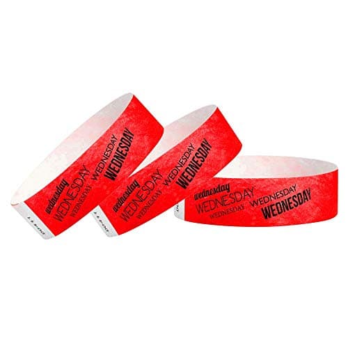 WristCo Wednesday Neon Red Tyvek Wristbands for Events - 500 Count ¾” x 10” - Waterproof Recyclable Comfortable Tear Resistant Paper Bracelets Wrist Bands for Concerts Festivals Admission Party