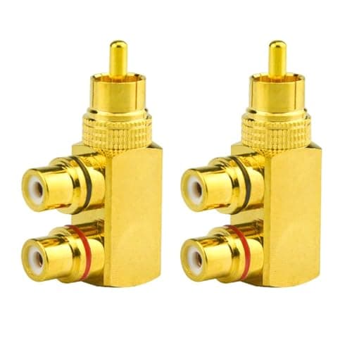 WMYCONGCONG 2 PCS RCA Splitter Adapter RCA Male to 2 Female Right Angle Splitter Plug Connector