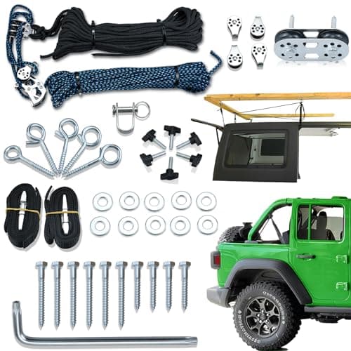 Hard Top Removal Lift for Jeep Wrangler - Top Lift Hoist for Jeep JL JK Models and Ford, Single Person Operation Roof Lift, Safe Anti-Drop System, Supports 8-16 ft. Ceiling, Bonus 6 T Knobs