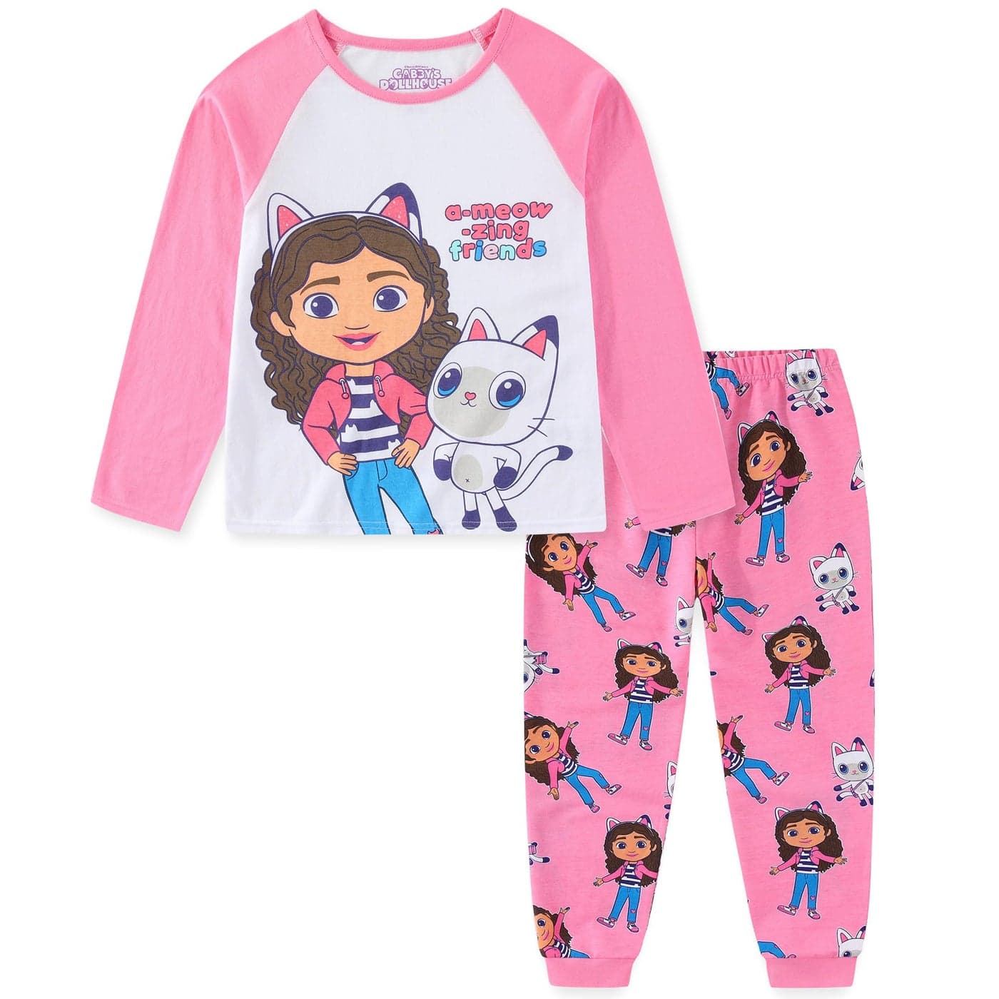 DREAMWORKS GABBYS DOLLHOUSE Girls 2 Piece Long Sleeve Shirt and French Terry Pants Set for Toddler and Big Kids