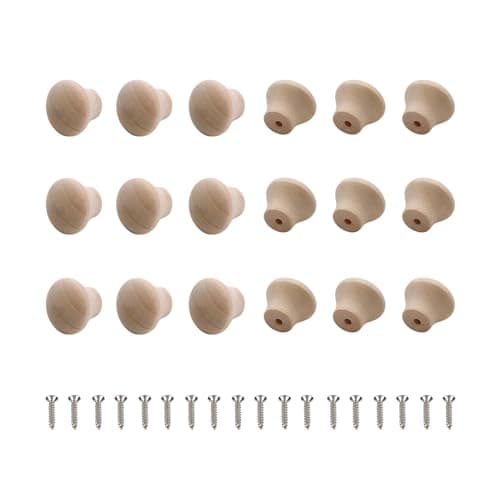 Oedema Wood Unfinished Cabinet Knobs Mini Wooden Drawer Handle Furniture Door Pull Knobs 0.69"×0.55", 20PCS with Screws