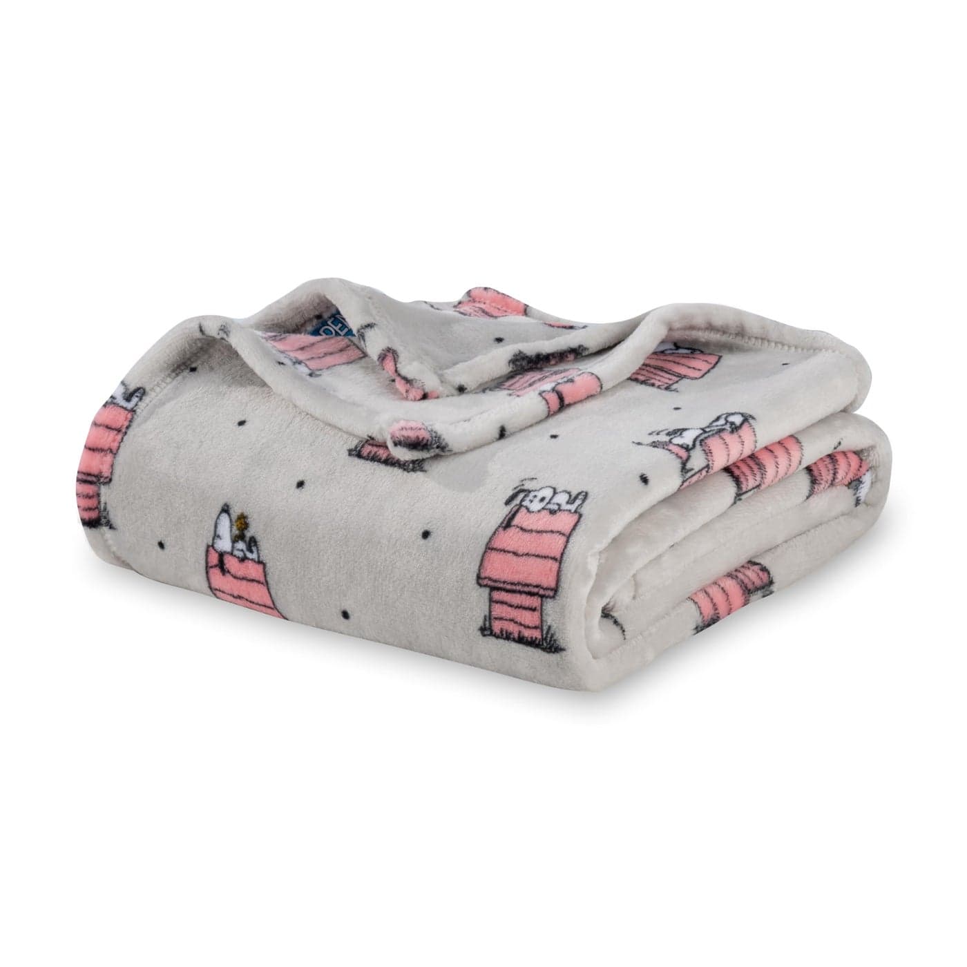 Berkshire Blanket Peanuts VelvetLoft Cute Character Snoopy Plush Oversized Kids Throw Blanket Peanuts Regular Snoopy Dog House Poses Polka Dots Grey 50in x 60in