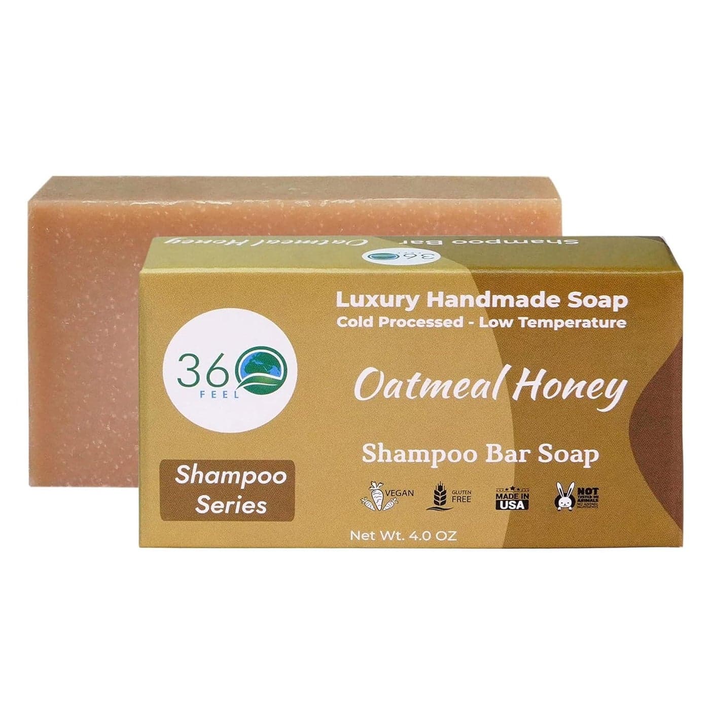 360Feel Oatmeal Honey Shampoo Bar Nourishing and Moisturizing AntiDandruff Oatmeal Soap Bar Handmade with Essential Oils Travel Friendly and Compact Zero Harsh Additives 35 Ounce