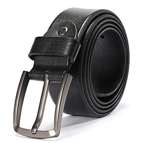 KEECOW Men's 100% Italian Cow Leather Belt Men With Anti-Scratch Buckle,Packed in a Box (Black-1003, 42-46)