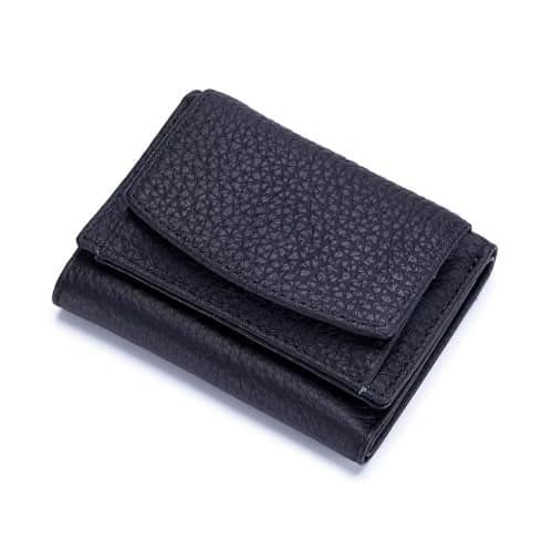 Mudono Small Wallet for Women Genuine Leather RFID Blocking Card Holder Minimalist Trifold Cash Wallet with Snap Coin Pouch