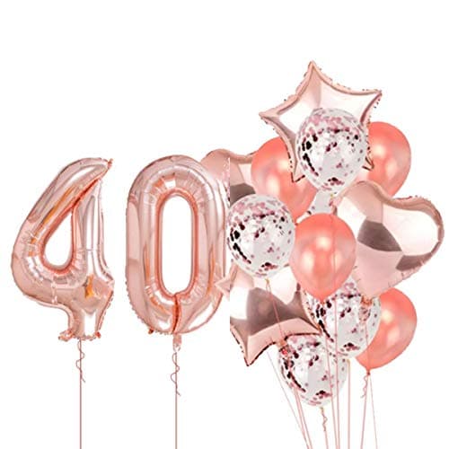Pop The Party Rose Gold Balloon For 40th Birthday -Large Pack of 17 | Rose Gold Confetti Star and Heart Foil Balloon Bouquet For Party Decoration | Great For 40th Birthday Party Decoration Suplies