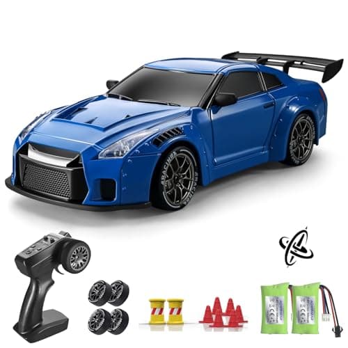 ACAMMZAR RC Drift Car Pro Upgraded with Gyro 124 Full Proportional Remote Control Car 25KMH 4WD High Speed RC Cars with Lights Extra Racing Tires Vehicle for Adults Kids Boys Girls Blue