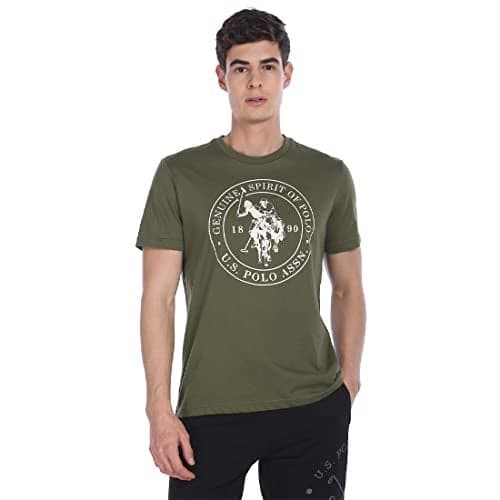 U.S. POLO ASSN. Men Comfort Fit Solid Cotton I643 Regular Fit T-Shirt - Pack Of 1 (Olive S)