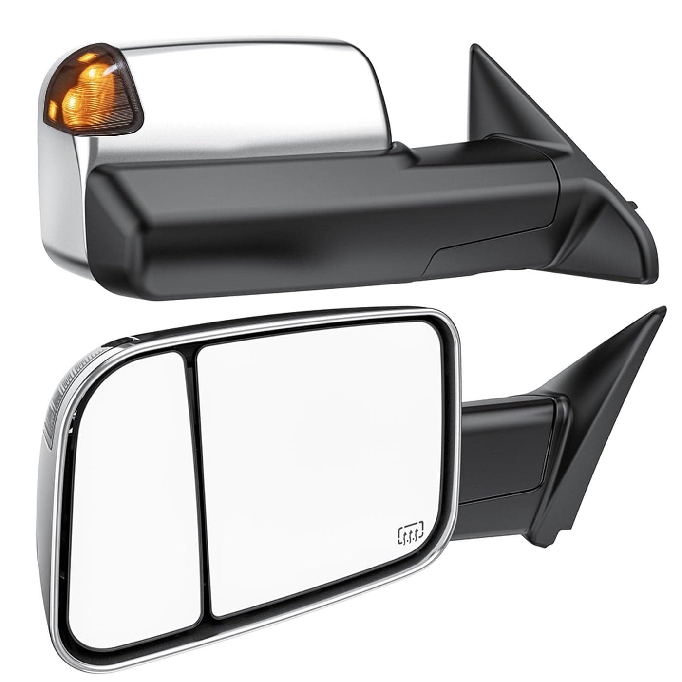 Smoked Power Heated Tow Mirrors Compatible with Dodge Ram 1500 20022008 2500 3500 20032009 Flip Up Extended Trailer Towing Side Mirrors Chrome Housing