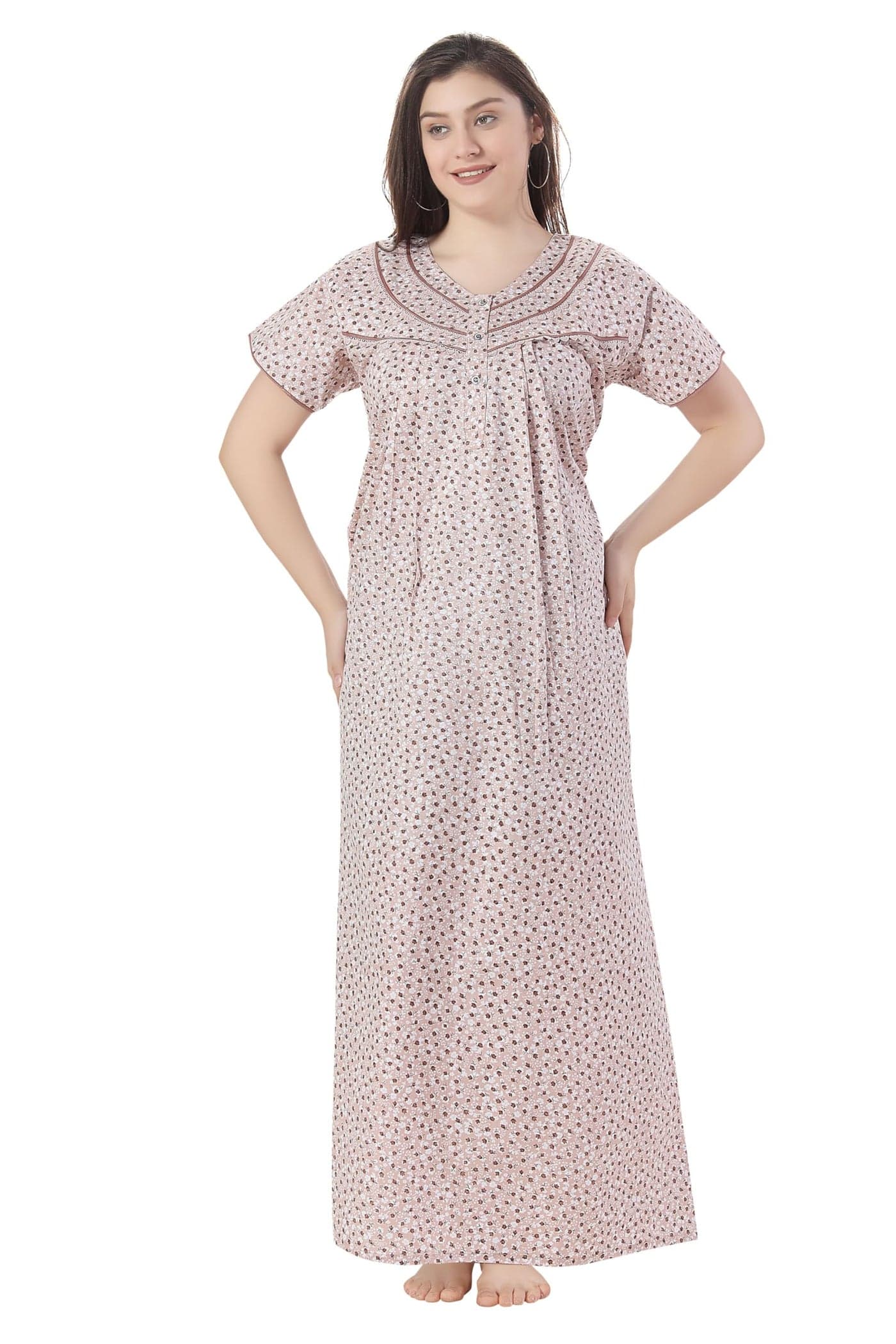 Soulemo Women's Pure Cotton Floor Length Nighty (S - Bust - 38 - Beige 10) 1661AS