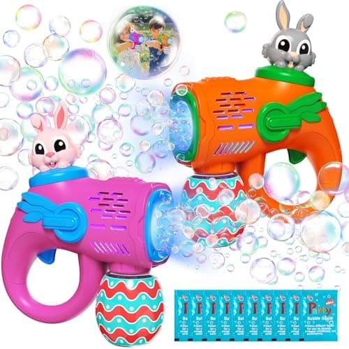 Kids Bubble Gun Toys 2 Pack Bunny Bubble Blowers with 10 Bubble Solution Refills Automatic Bubble Machine for Toddlers Age 3 Outdoor Party Easter Gifts for Boys Girls