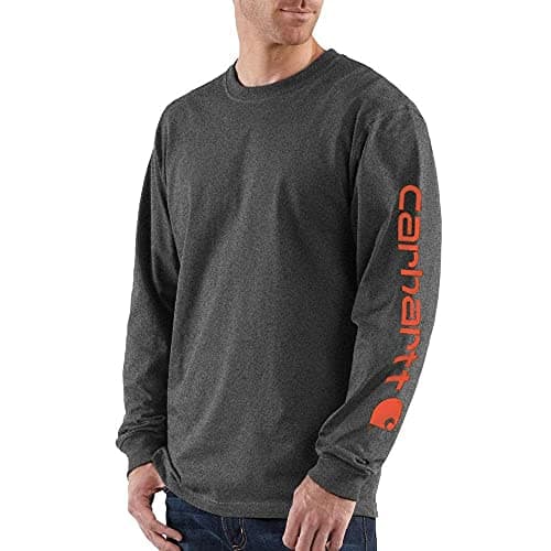 Carhartt Mens Loose Fit Heavyweight Long-Sleeve Logo Sleeve Graphic T-Shirt Work Utility Shirts, Carbon Heather, 3X-Large US