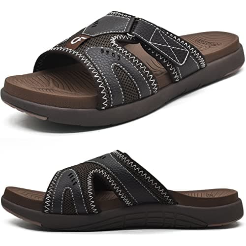 COFACE Mens Sport Recovery Sandals Plantar Fasciitis Soft Cushion Lightweight Orthotic Slides for Men Brown Size 10