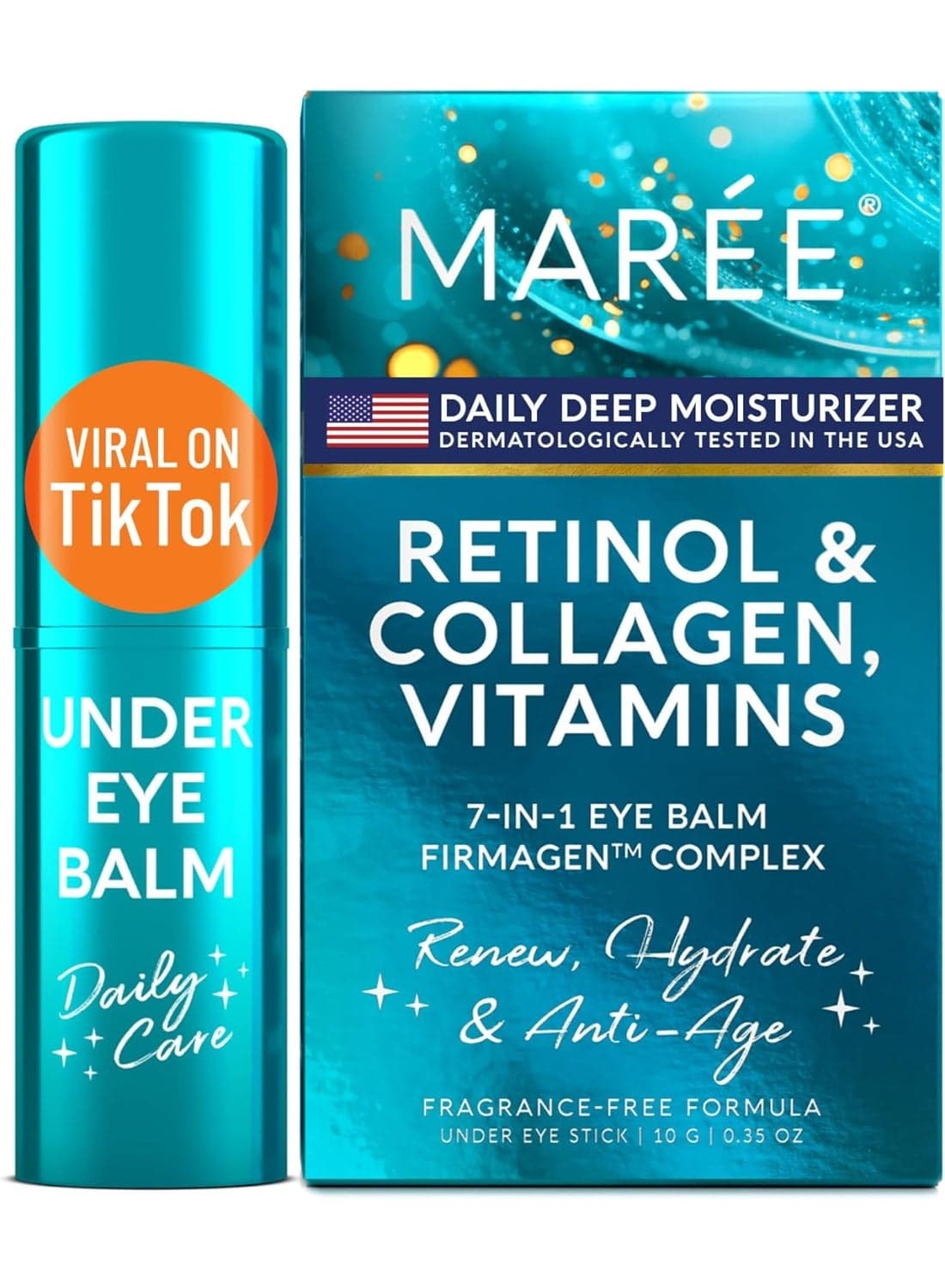 MAREE Under Eye Balm Stick with Retinol & Ceramide Complex - Facial Moisturizer & Under Eye Balm for Dark Circles - Under Eye Brightener Stick, Anti Wrinkle Hydrating Eye Stick Face Skincare 0.35 Oz