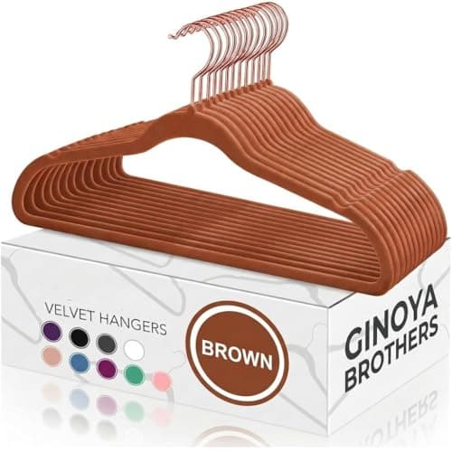 Ginoya brothers Velvet Hangers,Non Slip Notched with Rose Gold Hook Coat/Suit Hangers,Space Saving 360 Degree Swivel Hook Clothes Hangers Wardrobe Hanger. (Brown, 40)