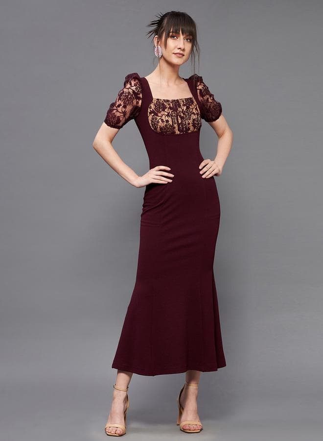 Lace Detail Trumpet Dress — L