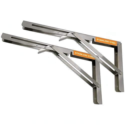 VOLO Heavy Duty Stainless Steel Folding Bracket – 8 Inch (200mm) | 150 Kg Load Capacity, Silver Grey, Pack of 2 Pieces | Foldable Wall Shelf Bracket, L Angle Bracket for Fold Down Table with Fittings
