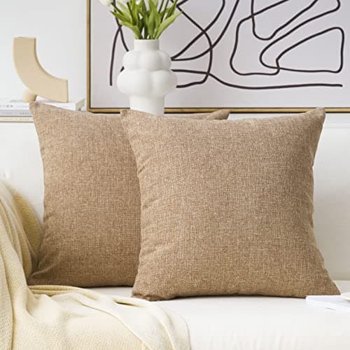 Home Brilliant Linen Pillow Covers 20x20 Textured Linen Pillow Case Cushion Covers for Sofa, 20 Inch, Set of 2, 50x50 cm, Natural Linen