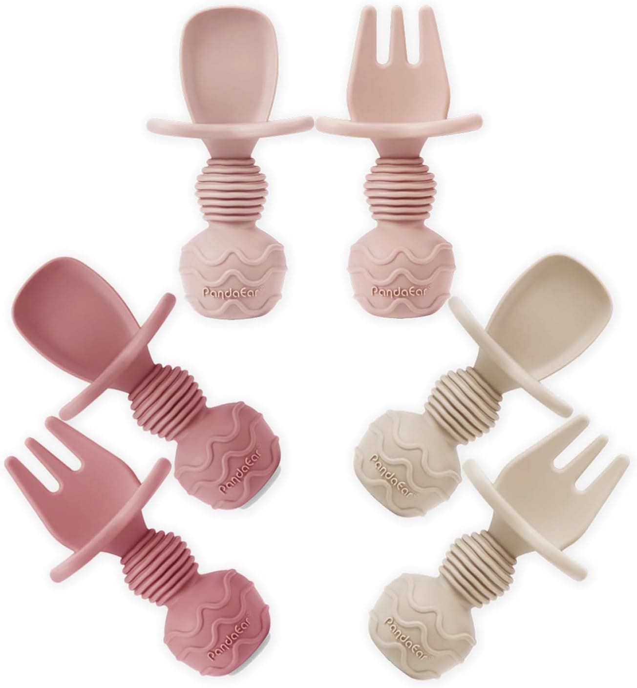 PandaEar 6 Pack Silicone Baby Spoons and Fork Feeding Set AntiChoke First Self Feeding Utensils for Baby Led Weaning Ages 3 Months Pink