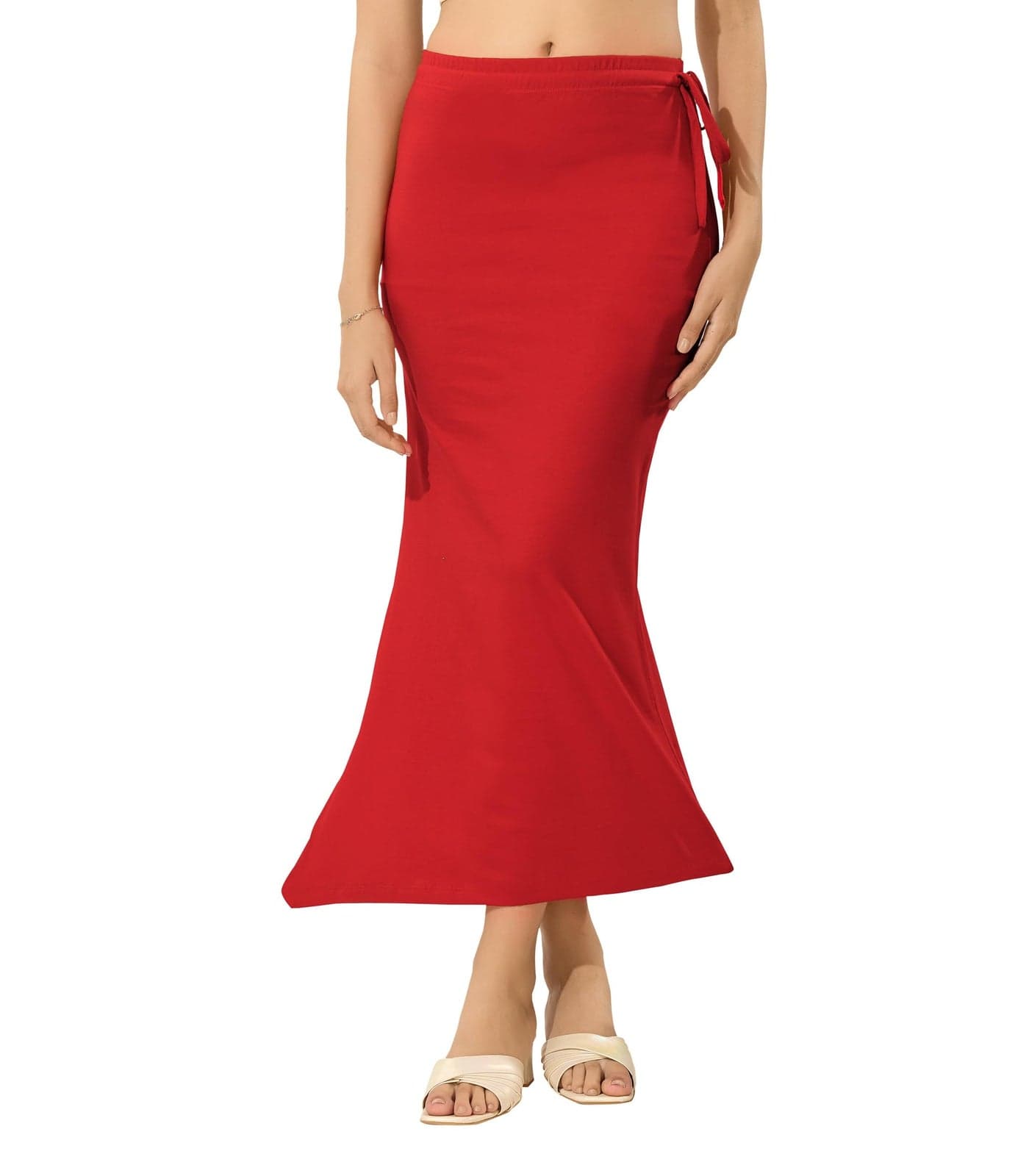 TRASA Womens Saree Shapewear Petticoat, Cotton Lycra Petticoat, Skirts for Women, Shape Wear Dress for Saree - Red - L