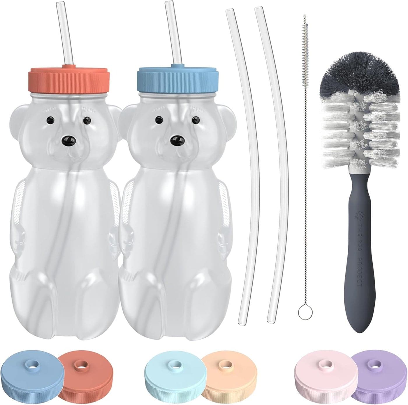 Honey Bear Straw Cup for Babies 8oz Honey BearCup with Bottle Brush 2Pack Improved Lid Therapy Learning Honeybear Straw Cup for Baby Blueberry Pie Firetruck