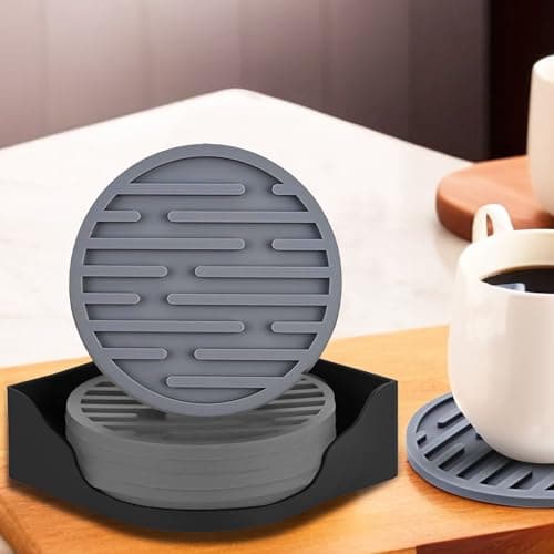 The Better Home Coaster Set of 6 with Silicone Holder | Dining Table Decor Accessories | Cups, Coffee Mugs, Glasses | Silicone Coaster | Home & Office | Table top Decor