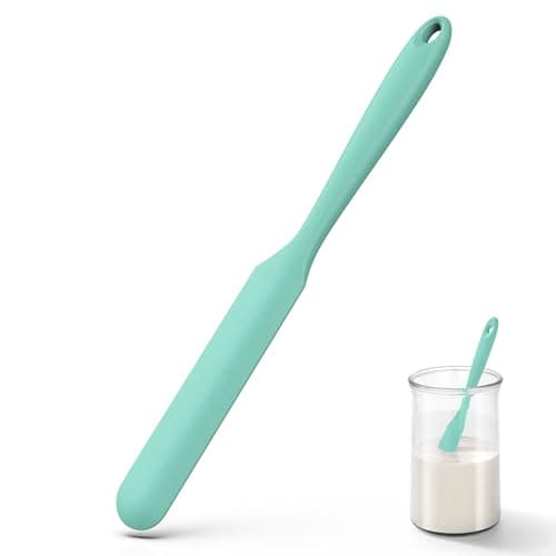 U-Taste Skinny Silicone Jar Spatula: 600ºF Heat-Resistant Food-Grade 10in Long Narrow Sourdough Stirring Stick, Seamless Flexible Peanut Butter Spreader for Scraping Icing Bread Cream, Jam (Aqua Sky)