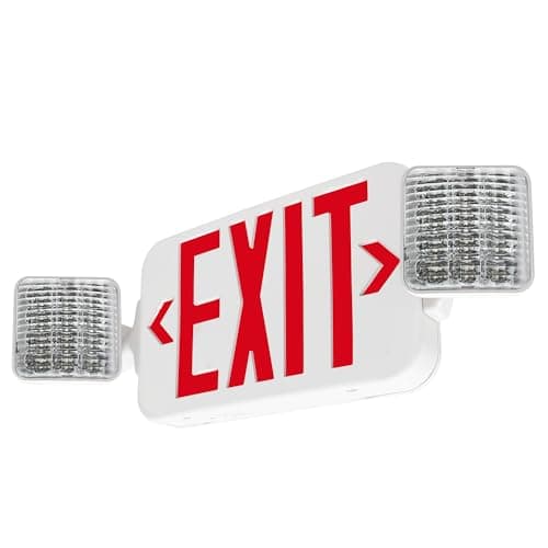 LFI Lights® Standard COMBO UL 924 Listed, Exit Sign with Emergency Lights, Red LED, White, 120/277VAC Hardwired with Battery Backup, Optional Double Face and Knock Out Arrows, COMBO2RWBB