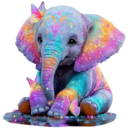 MEATRN Wooden Jigsaw Puzzle Colorful Baby Elephant with Butterflies 491 Pcs 163x167 in Animal Puzzles for Adults Kids Educational Brain Teaser Gift and Home Art Dcor