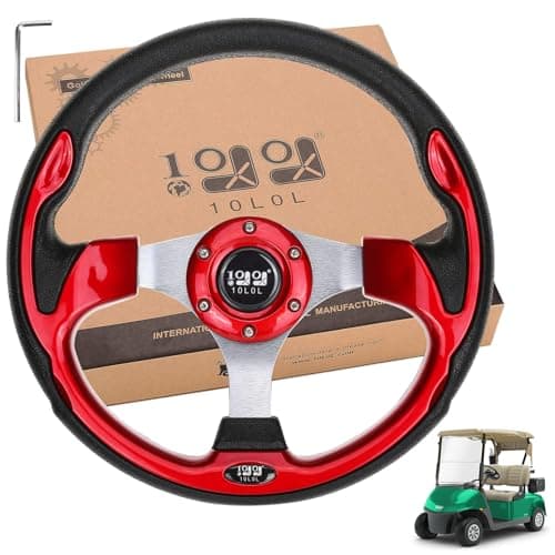 10L0L Golf Cart Steering Wheel, Universal Design Fit Yamaha, EZGO RXV & TXT, Club Car DS, Club Car Precedent Tempo, Most Golf Cart(Red)