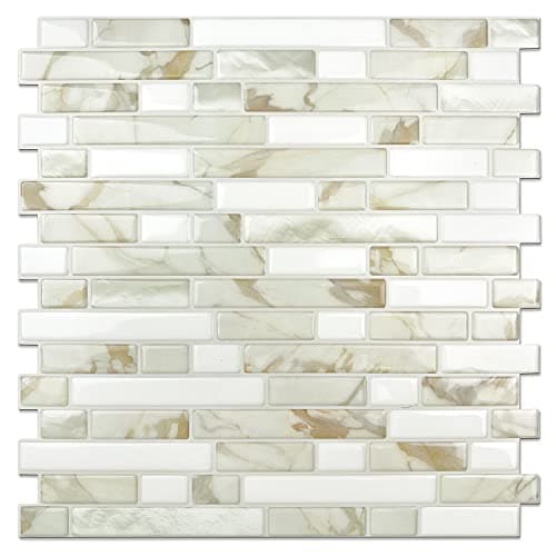 STICKGOO Thicker Design Peel and Stick Tile Backsplash, 12”×12”Stick on Backsplash for Kitchen, Self Adhesive Tile for Kitchen Backsplash and Bathroom(10 Sheets, Faux Calacatta Marble)